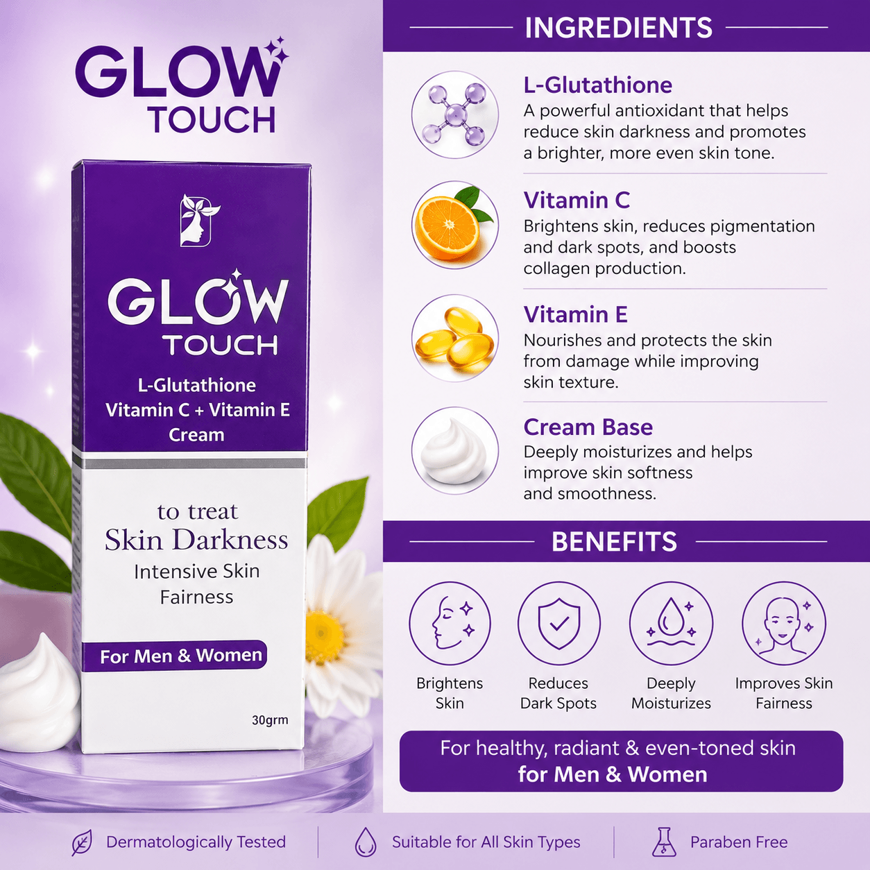 Glow Touch L-Glutathione Vitamin C + Vitamin E Cream