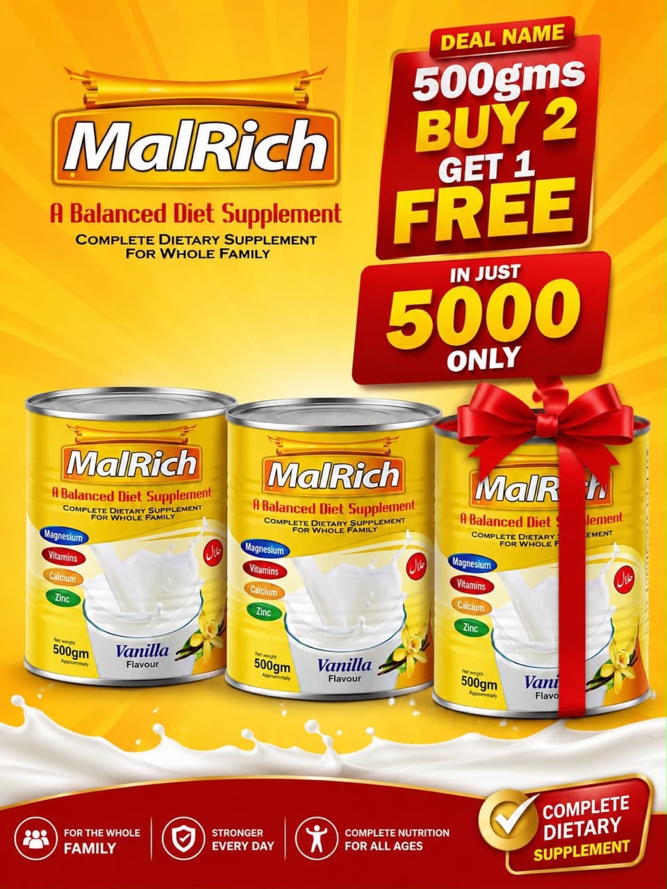 MalRich 400gms – Buy 2 Get 1 FREE | Vanilla Flavour Bundle Deal