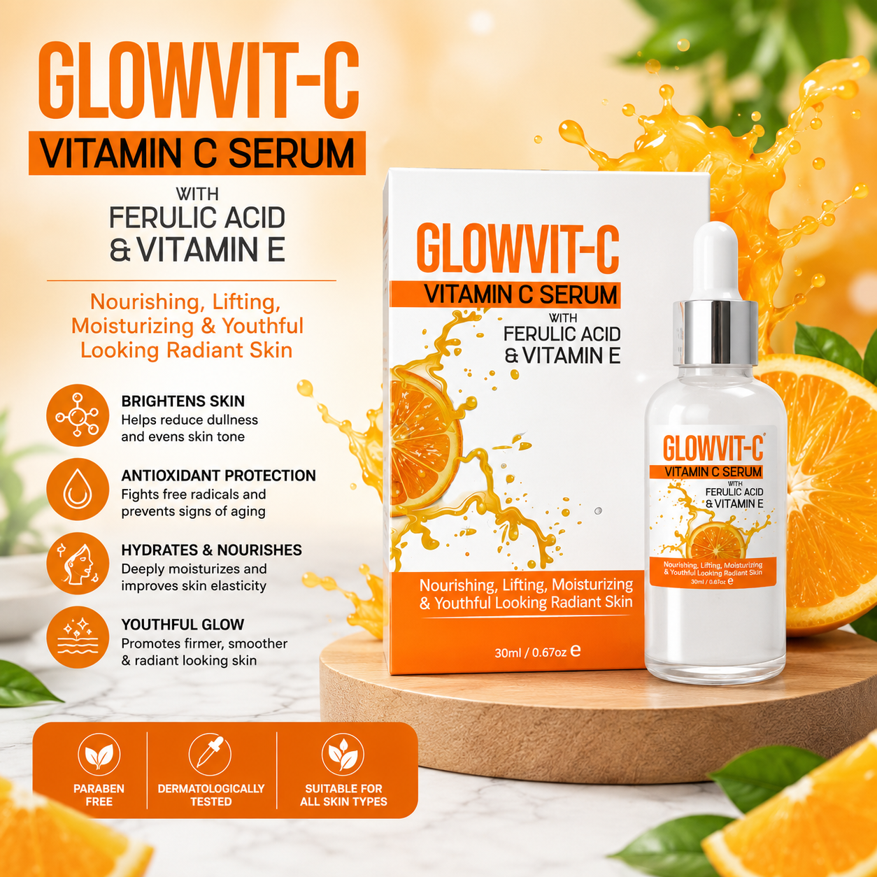 GLOWVIT-C Vitamin C Serum with Ferulic Acid & Vitamin E