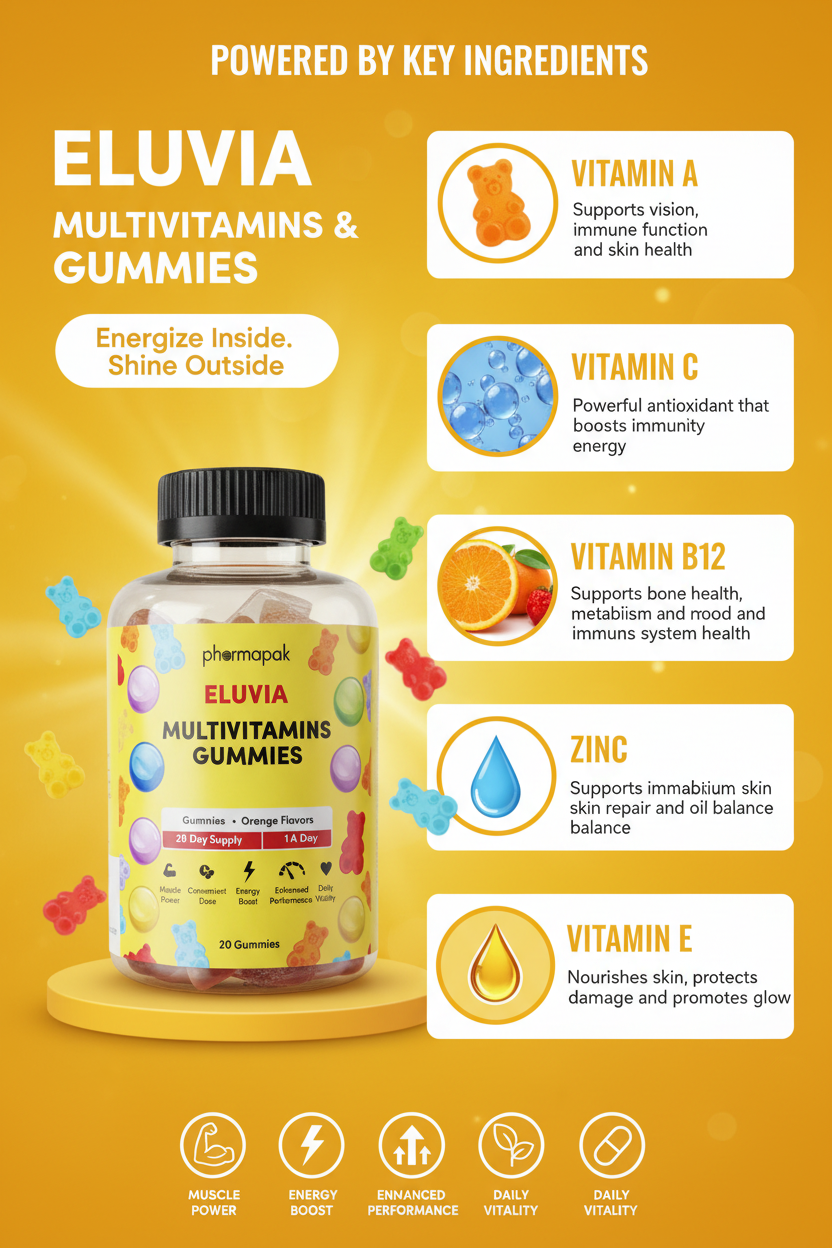 Eluvia Gummies – Daily Multivitamin for Energy & Muscle Power