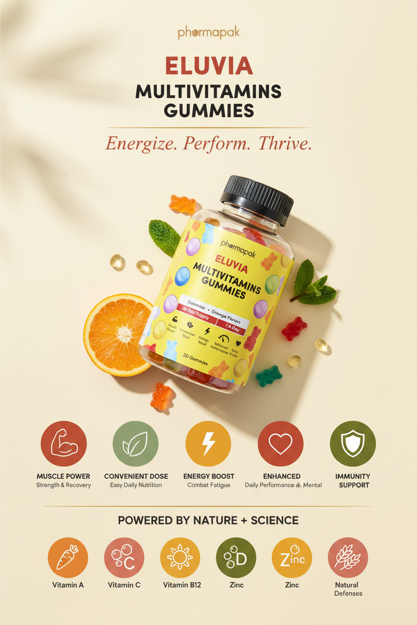 Eluvia Gummies – Daily Multivitamin for Energy & Muscle Power