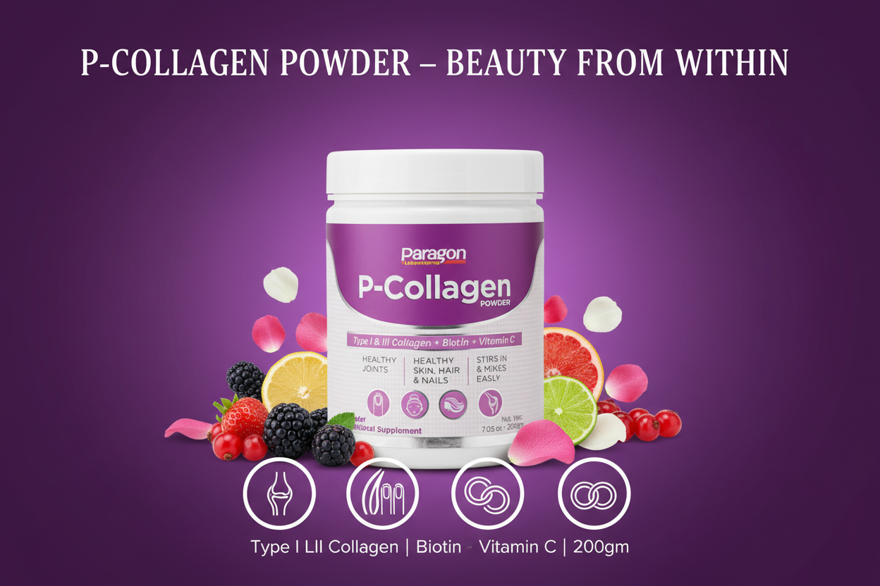 P-Collagen Powder – Type I & III Collagen + Biotin + Vitamin C | 200gm