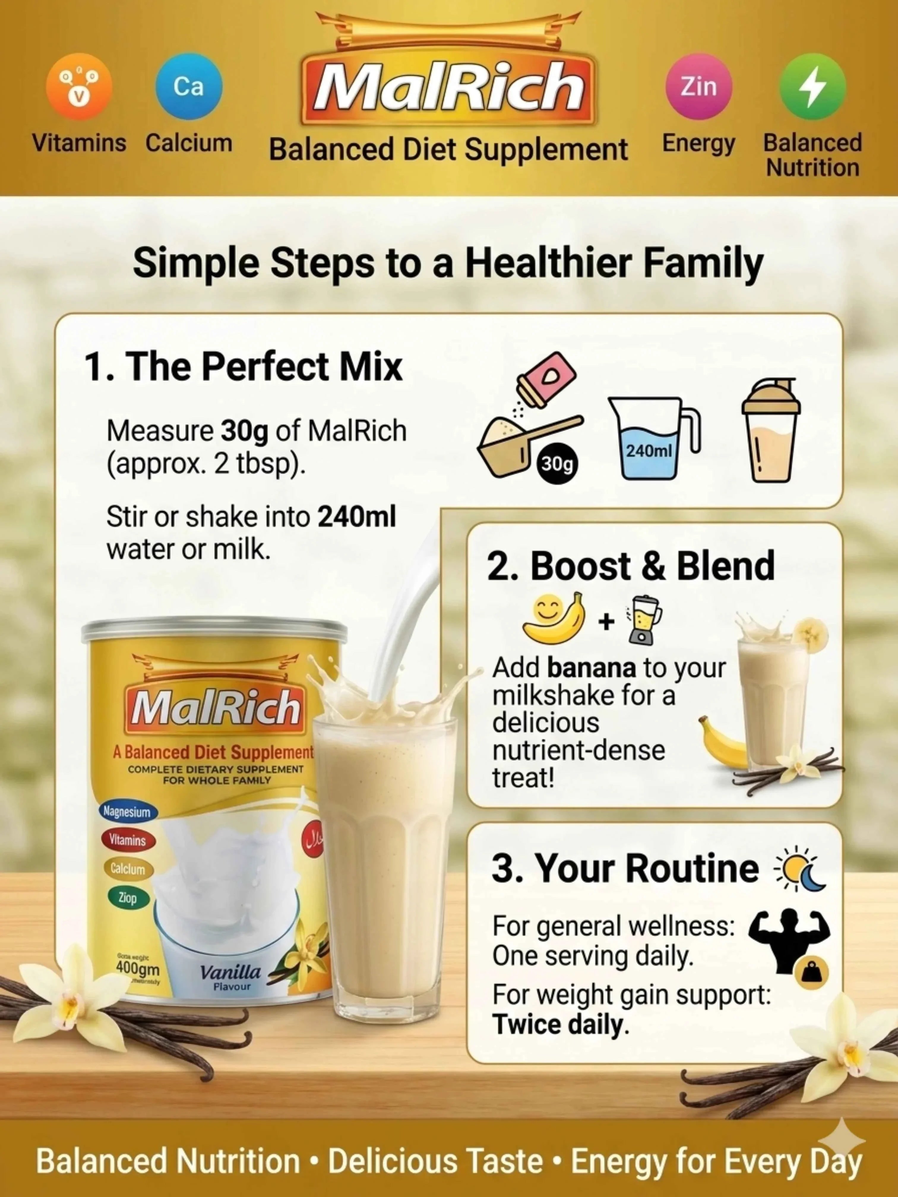 MalRich Healthy Weight Gain Milk Powder – Buy 2 Get 1 Free Malrich Supplement