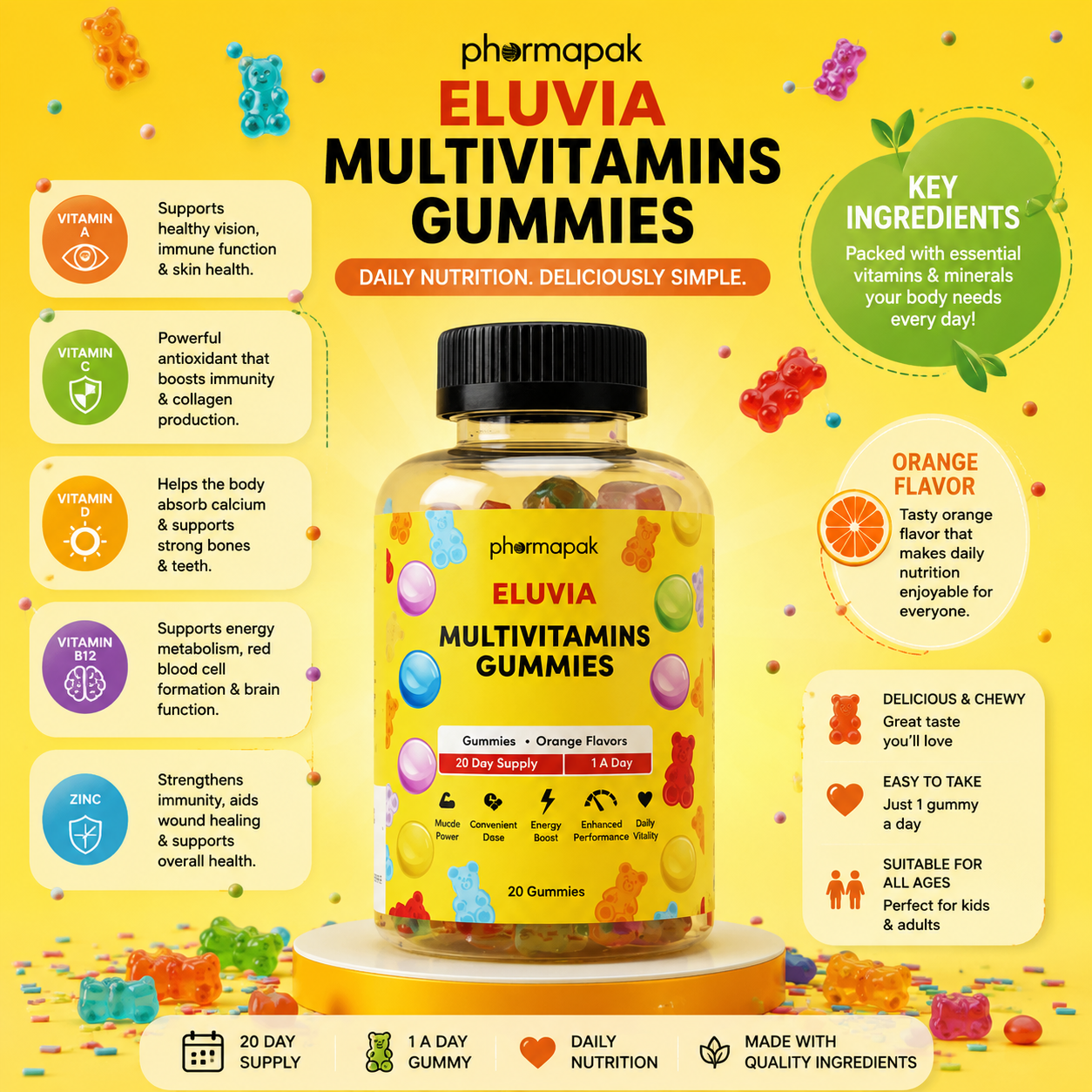 Eluvia Gummies – Daily Multivitamin for Energy & Muscle Power