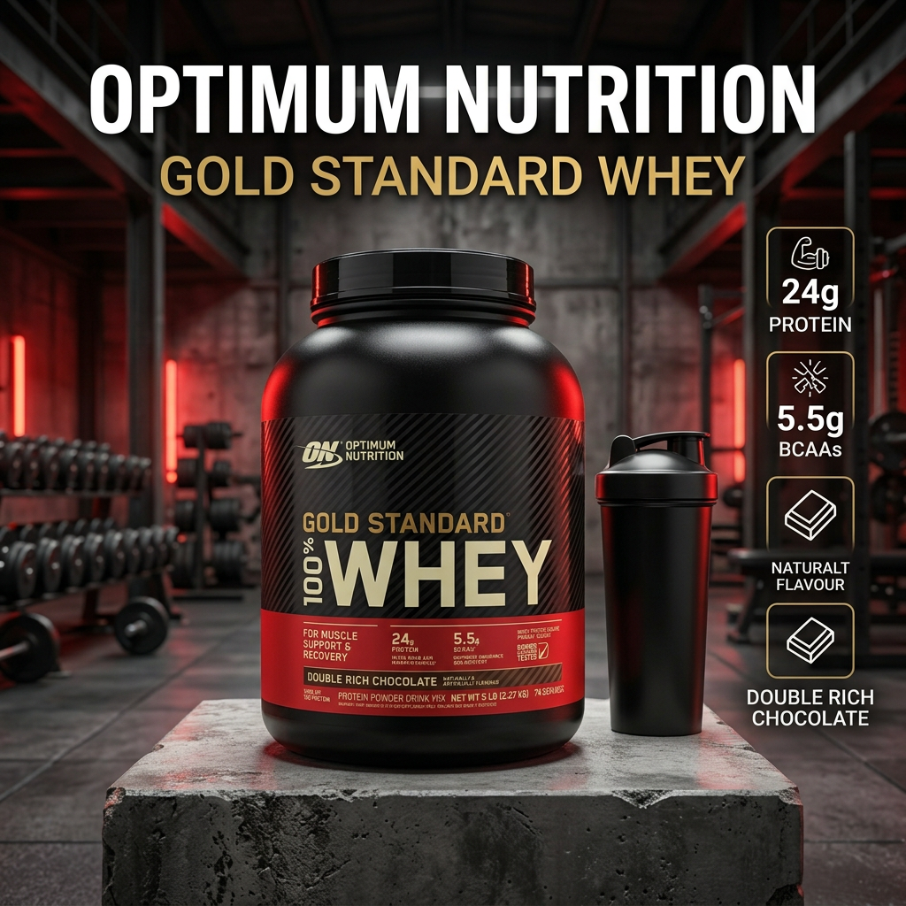 Optimum Nutrition Gold Standard 100% Whey 5 lb – Double Rich Chocolate + Free Shaker